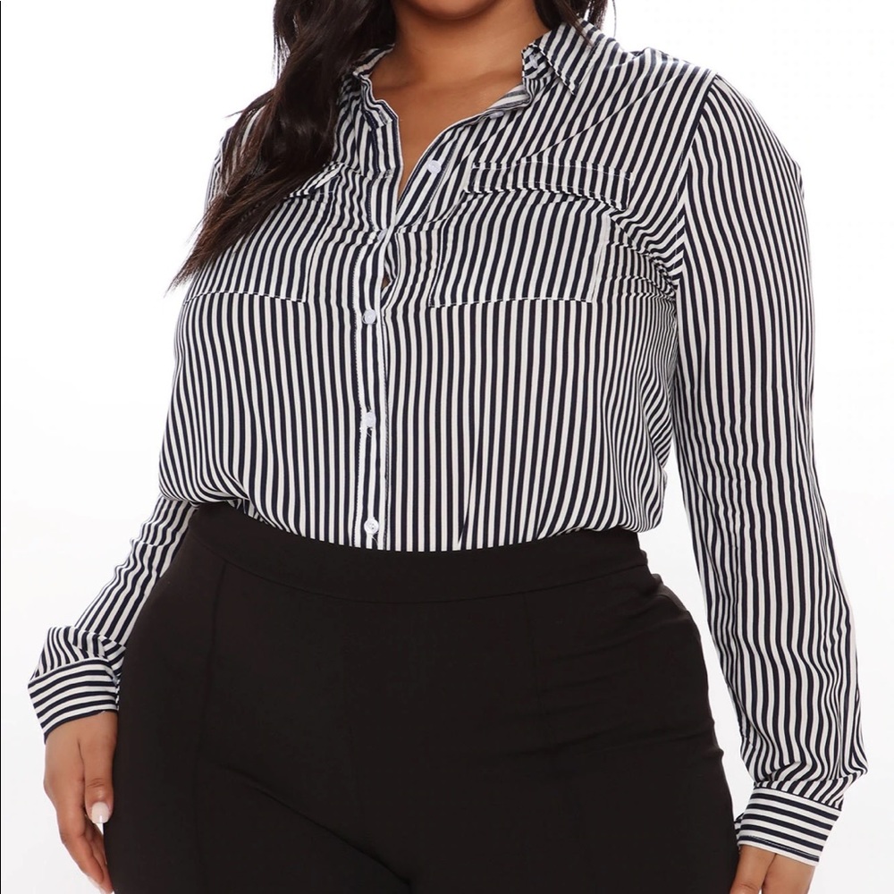 Navy and white pinstripe work shirt